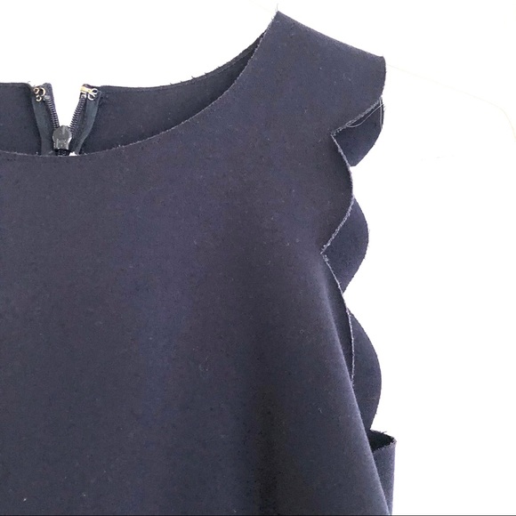 J. Crew Sleeveless Navy Dress Scalloped Size 0 - Picture 4 of 8